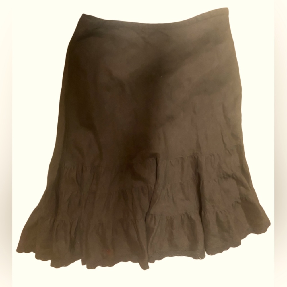 Ann Taylor Brown Linen Hemmed Ruffled Skirt 6
